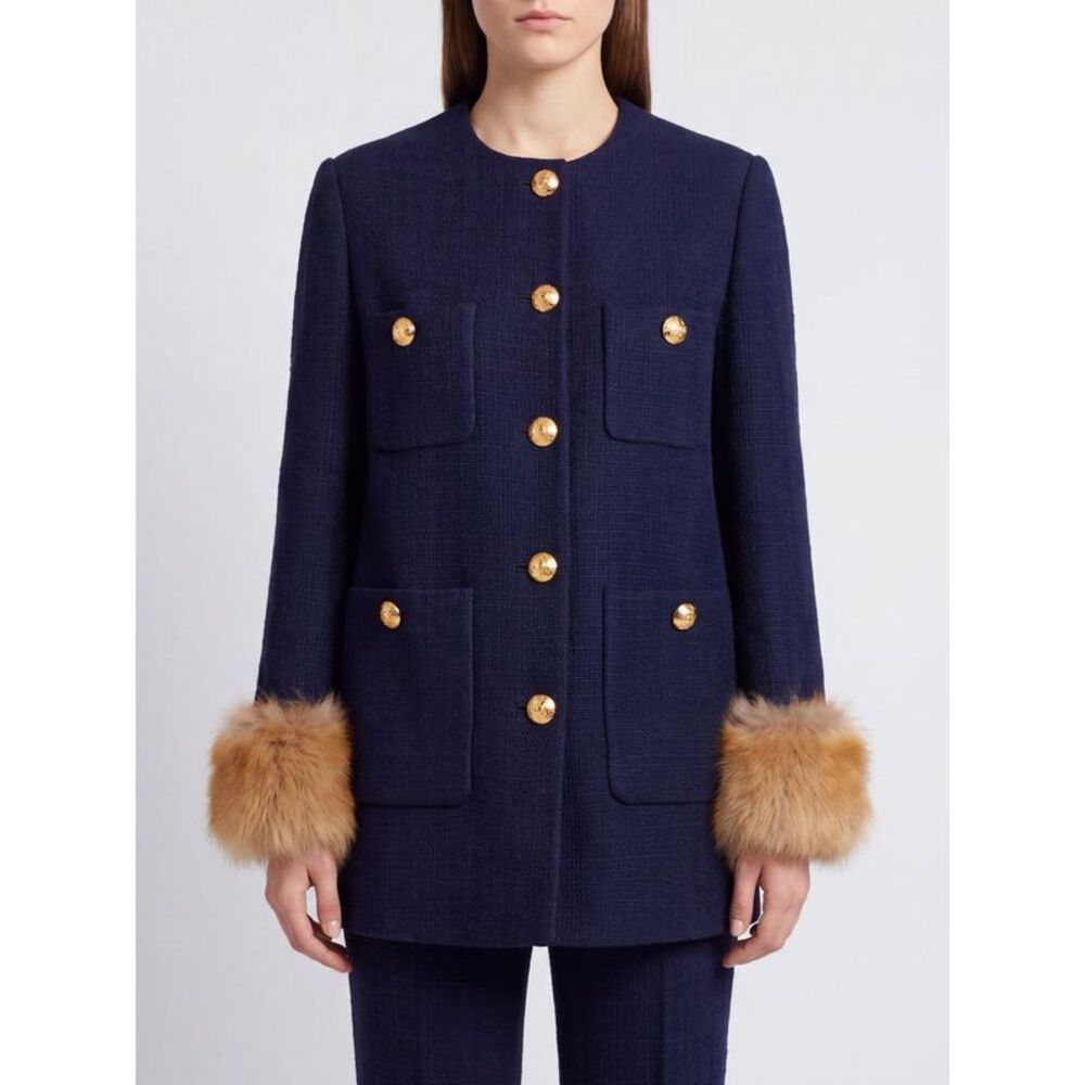 Valentino Garavani Single-Breasted Wool Tweed Coat With Fur Cuffs